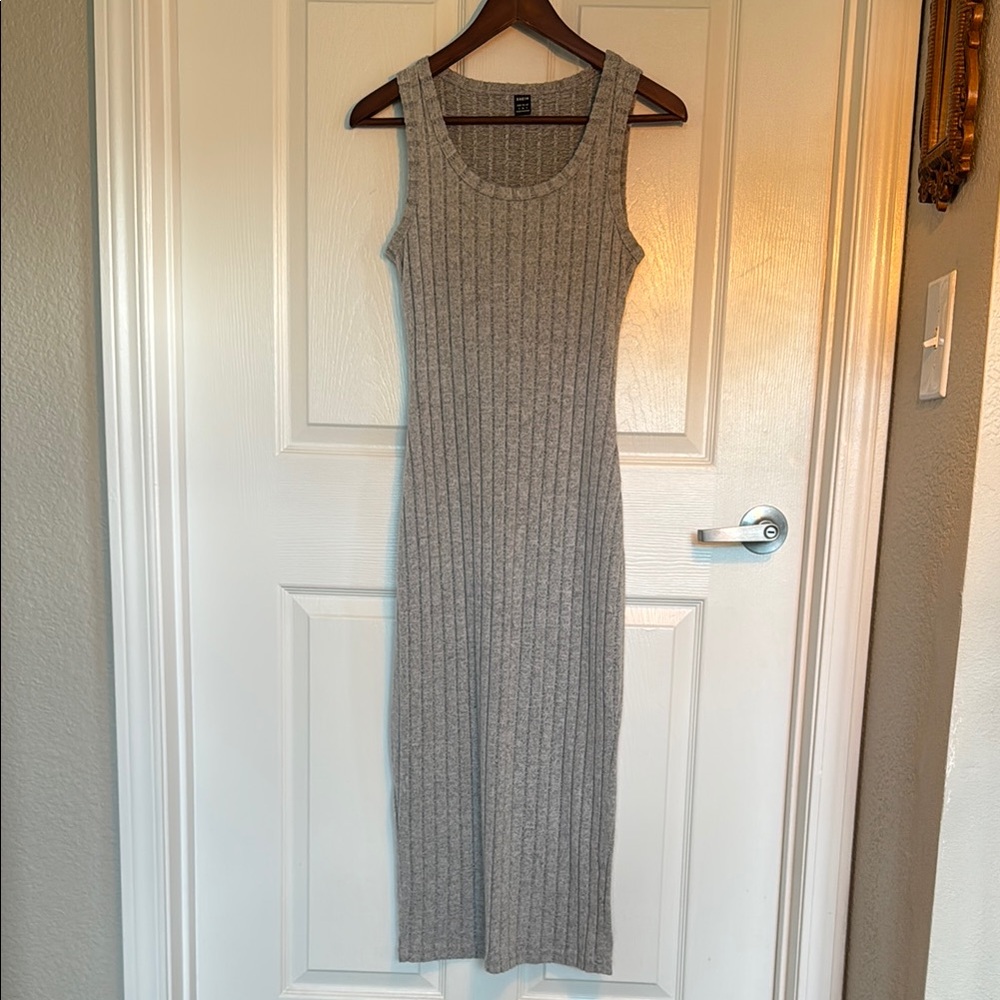 SHEIN Gray Ribbed Sheath Maxi Dress